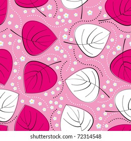 Decorative pink and white leafs  - seamless pattern
