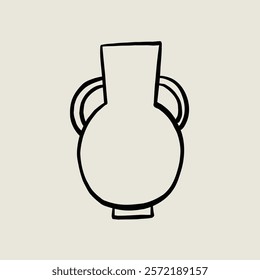 Decorative Pitcher Pottery Ceramic. Jug Sketch Black Line Symbol. Stylized Whimsical Hand Drawn Vector Element Decor