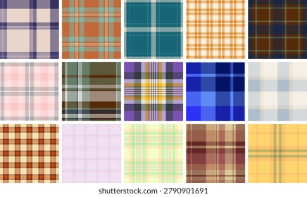 Decorative plaid pack for planners and journals. Consistent tartan backgrounds organize pages. Vector format prints sharply.