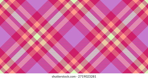 Fondo decorativo de textura a cuadros, bolso textil a prueba de costuras. Vector de tartán de patrón de tela igual en la paleta de colores rosa y púrpura.