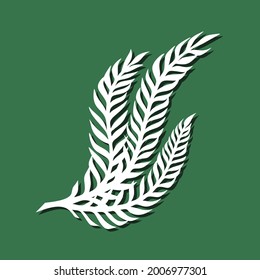 Decorative plant element. White object on a green background. The theme of nature, flowers. Template for plotter laser cutting of paper, metal engraving, wood carving, plywood. Vector illustration.