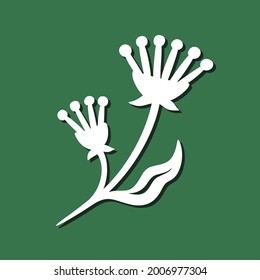 Decorative plant element. White object on a green background. The theme of nature, flowers. Template for plotter laser cutting of paper, metal engraving, wood carving, plywood. Vector illustration.