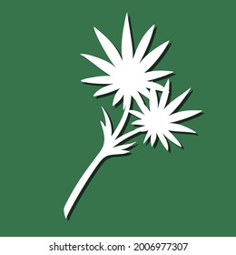 Decorative plant element. White object on a green background. The theme of nature, flowers. Template for plotter laser cutting of paper, metal engraving, wood carving, plywood. Vector illustration.