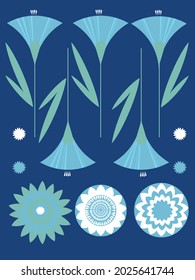 elementos decorativos de la planta - flores sobre un fondo azul 