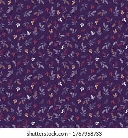 Decorative plant and herbs motifs seamless pattern