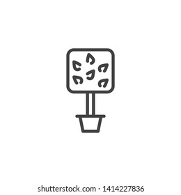 Decorative plant line icon. Potted tree with leaves linear style sign for mobile concept and web design. Exotic plant outline vector icon. Symbol, logo illustration. Vector graphics