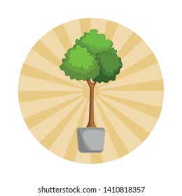 decorative plant on pot icon cartoon in round icon with pop art background vector illustration graphic design