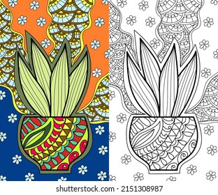 Decorative plant pots coloring book page illustration for adults art drawing relaxing 