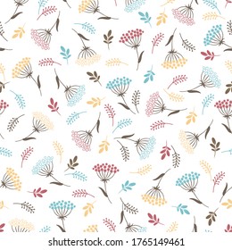 Decorative plants and flowers seamless pattern