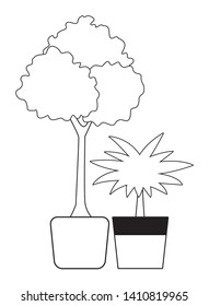 decorative plants on pot icon cartoon black and white vector illustration graphic design