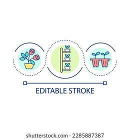 Decorative plants in pots loop concept icon. Container gardening. Growing potted flowers abstract idea thin line illustration. Isolated outline drawing. Editable stroke. Arial font used