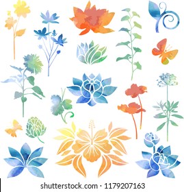 Decorative plants in watercolor style
