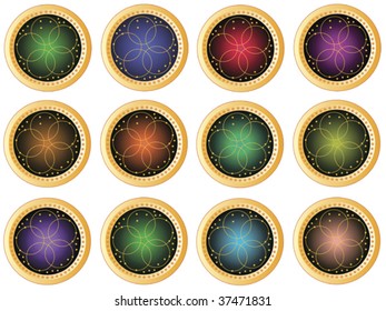 decorative plastic golden buttons with different colored center