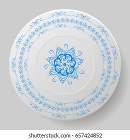 decorative plate. Plate with blue ornament. vector illustration