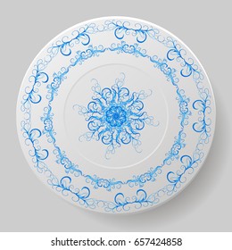 decorative plate. Plate with blue ornament. vector illustration