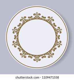 Decorative plate with a circular pattern. Blue background. Vector illustration.