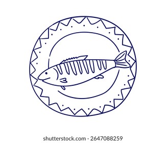 Decorative plate design featuring a stylized fish illustration with intricate patterns