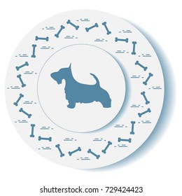 Decorative plate with dog silhouette and bones. Design for banner, poster or print.