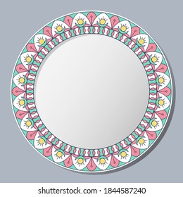 Decorative plate with folklore ornament. Circular border in vintage style. Vector EPS10