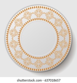 decorative plate. Plate with gold ornament. vector illustration
