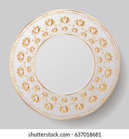 decorative plate. Plate with gold ornament. vector illustration
