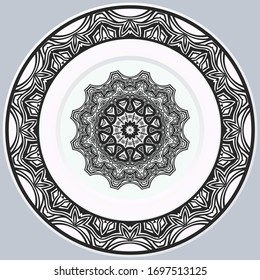 decorative plate for interior design. Empty dish, porcelain plate mock up design. Vector illustration.