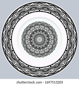 decorative plate for interior design. Empty dish, porcelain plate mock up design. Vector illustration.