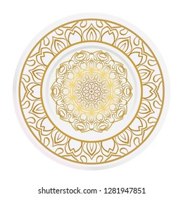 Decorative plate with mandala ornament in ethnic style. Fashion background with ornate dish. Vector illustration.