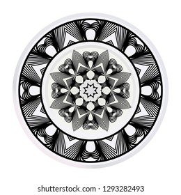 Decorative plate with mandala ornament in ethnic style. Fashion background with ornate dish. Vector illustration.