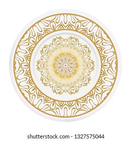 Decorative plate with mandala ornament in ethnic style. Fashion background with ornate dish. Vector illustration.