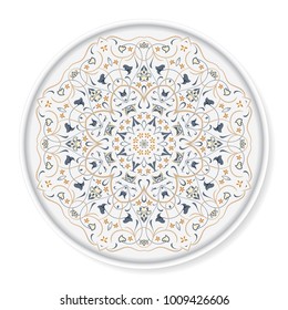 Decorative plate with ornament in Arabic style. Circular ornate pattern. Vector illustration.