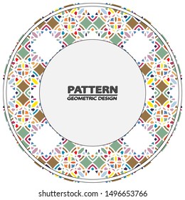 Decorative plate with patterned border,  top view. Vector illustration.