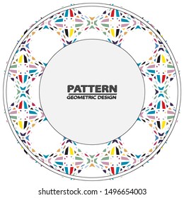 Decorative plate with patterned border,  top view. Vector illustration.
