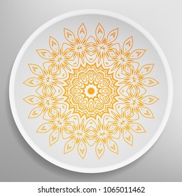 Decorative plate with round ornament in ethnic style. Mandala circular abstract floral pattern. Fashion background with ornate dish. Vector illustration
