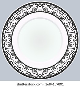 Decorative plate with round ornament in ethnic style. Fashion background with ornate dish. Vector illustration.