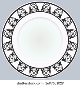 Decorative plate with round ornament in ethnic style. Fashion background with ornate dish. Vector illustration.