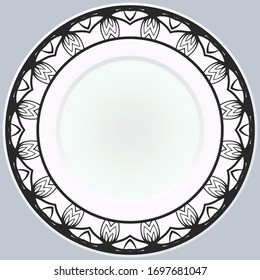 Decorative plate with round ornament in ethnic style. Fashion background with ornate dish. Vector illustration.