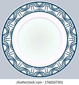 Decorative plate with round ornament in ethnic style. Fashion background with ornate dish. Vector illustration.