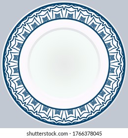 Decorative plate with round ornament in ethnic style. Fashion background with ornate dish. Vector illustration.
