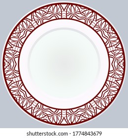 Decorative plate with round ornament in ethnic style. Fashion background with ornate dish. Vector illustration.