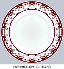 Decorative plate with round ornament in ethnic style. Fashion background with ornate dish. Vector illustration.