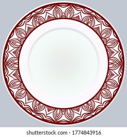 Decorative plate with round ornament in ethnic style. Fashion background with ornate dish. Vector illustration.
