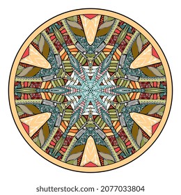 Decorative plate with round ornament with ethnic motifs. Mandala pattern. Vector illustration.