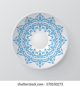 Decorative plate with round ornament in ethnic style. Mandala circular abstract floral pattern. Fashion background with ornate dish. Vector illustration