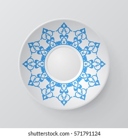Decorative plate with round ornament in ethnic style. Mandala circular abstract floral lace pattern. Fashion background with ornate dish. Interior decor, vector illustration eps10