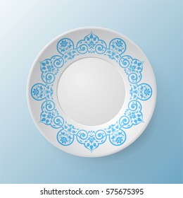 Decorative plate with round ornament in ethnic style
