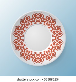 Decorative plate with round ornament in ethnic style