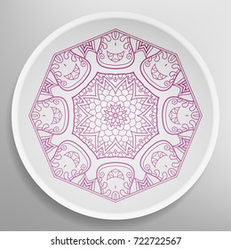 Decorative plate with round ornament in ethnic style. Abstract colored Mandala art, stylized floral pattern. Home decor, interior design, fashion background with colorful ornate di