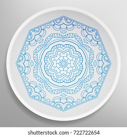 Decorative plate with round ornament in ethnic style. Abstract colored Mandala art, stylized floral pattern. Home decor, interior design, fashion background with colorful ornate di