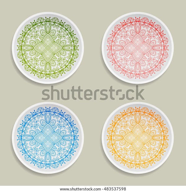 Decorative Plate Set Round Ornament Ethnic Stock Image Download Now